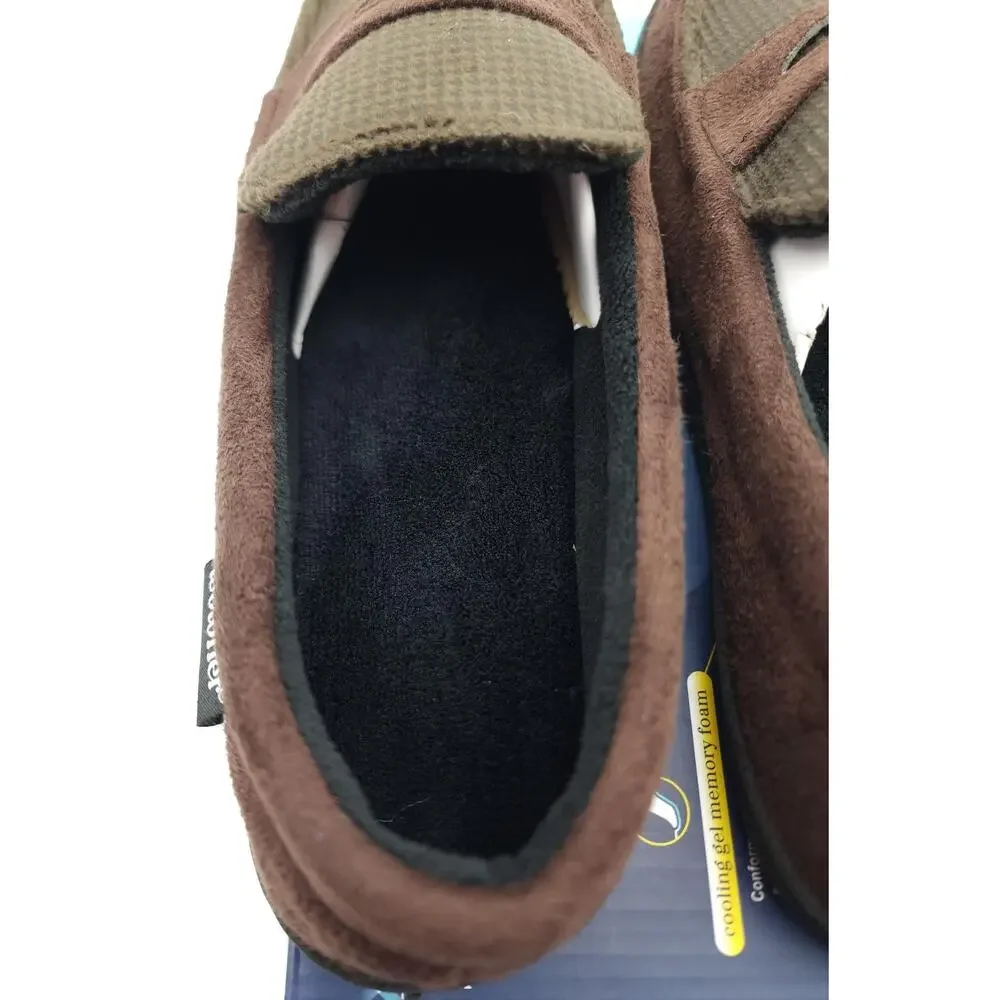 Isotoner Mens Moccasin Slippers Sz Medium 8-9 Brown Faux Suede Memory Foam NEW